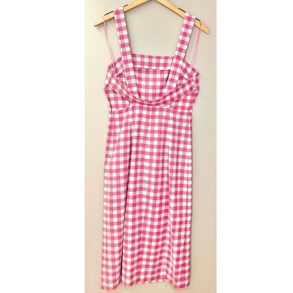 Finders Keepers Gingham Gigi Pink and White Midi Sheath Slit Dress Fuchsia Check - Picture 9 of 12
